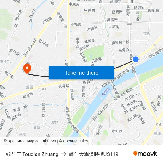 頭前庄 Touqian Zhuang to 輔仁大學濟時樓JS119 map