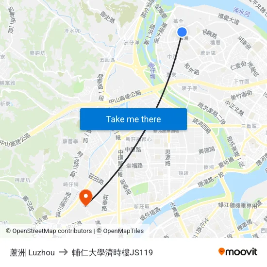 蘆洲 Luzhou to 輔仁大學濟時樓JS119 map