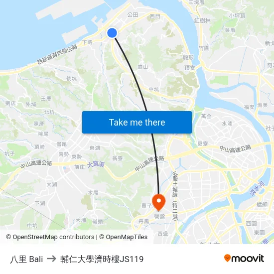 八里 Bali to 輔仁大學濟時樓JS119 map