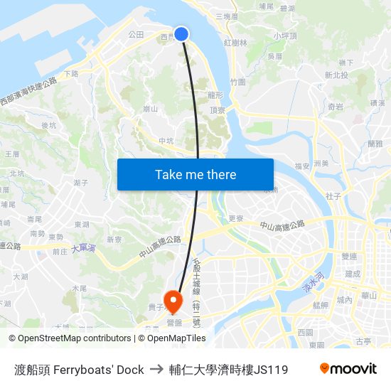 渡船頭 Ferryboats' Dock to 輔仁大學濟時樓JS119 map