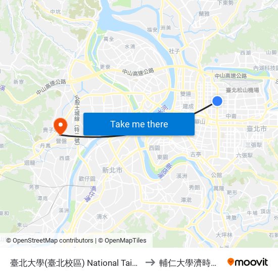 臺北大學(臺北校區) National Taipei University to 輔仁大學濟時樓JS119 map