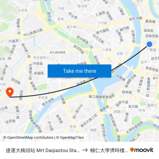 捷運大橋頭站 Mrt Daqiaotou Station Station to 輔仁大學濟時樓JS119 map