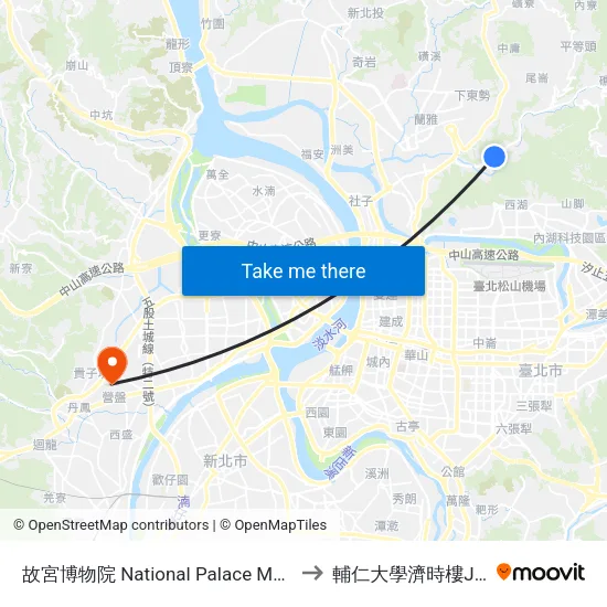 故宮博物院 National Palace Museum 1 to 輔仁大學濟時樓JS119 map