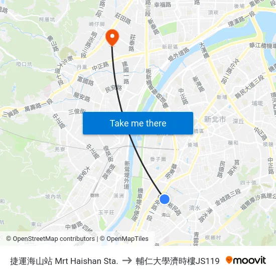 捷運海山站 Mrt Haishan Sta. to 輔仁大學濟時樓JS119 map