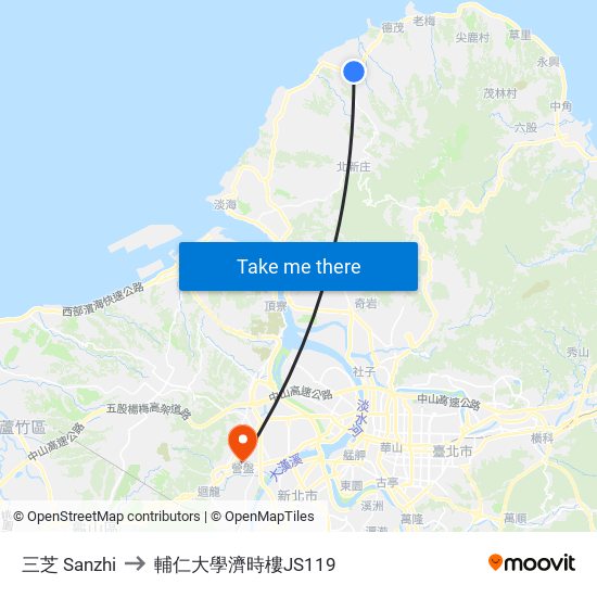 三芝 Sanzhi to 輔仁大學濟時樓JS119 map