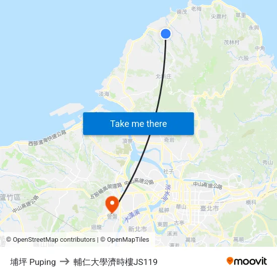 埔坪 Puping to 輔仁大學濟時樓JS119 map