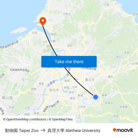 動物園 Taipei Zoo to 真理大學 Aletheia University map