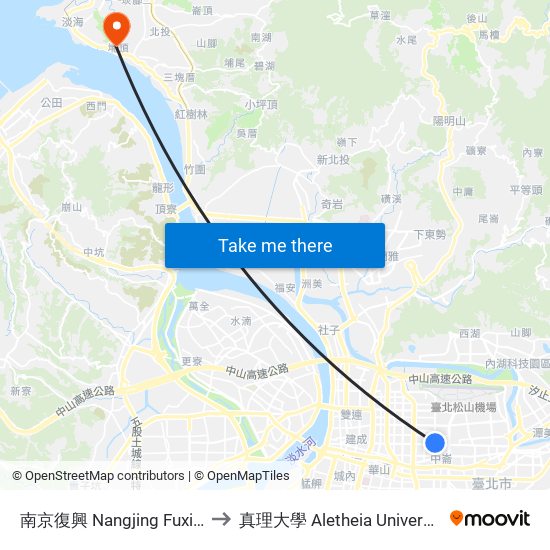 南京復興 Nangjing Fuxing to 真理大學 Aletheia University map