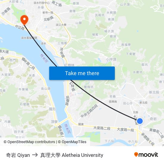 奇岩 Qiyan to 真理大學 Aletheia University map