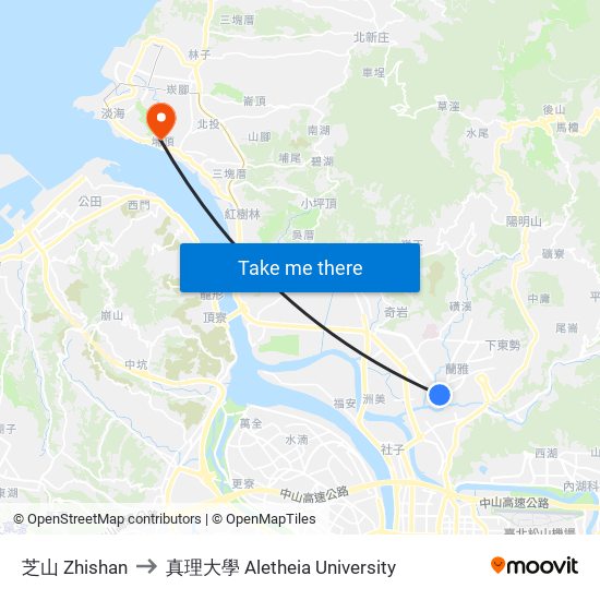 芝山 Zhishan to 真理大學 Aletheia University map