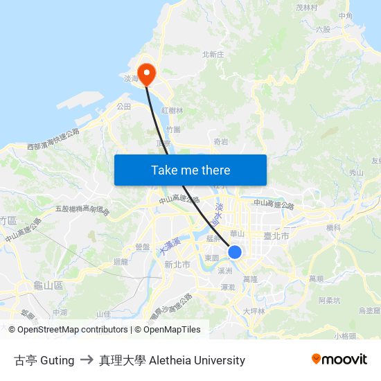 古亭 Guting to 真理大學 Aletheia University map