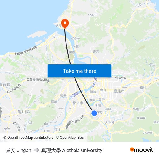景安 Jingan to 真理大學 Aletheia University map