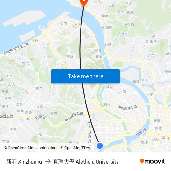 新莊 Xinzhuang to 真理大學 Aletheia University map