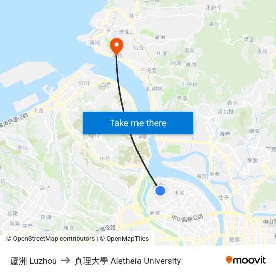 蘆洲 Luzhou to 真理大學 Aletheia University map
