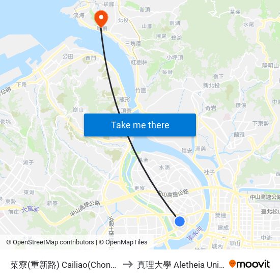 菜寮(重新路) Cailiao(Chongxin Rd.) to 真理大學 Aletheia University map