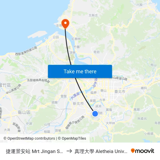 捷運景安站 Mrt Jingan Station to 真理大學 Aletheia University map