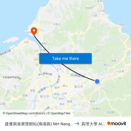 捷運南港展覽館站(南港路) Mrt Nangang Exhibition Center Station(Nangang Rd.) to 真理大學 Aletheia University map