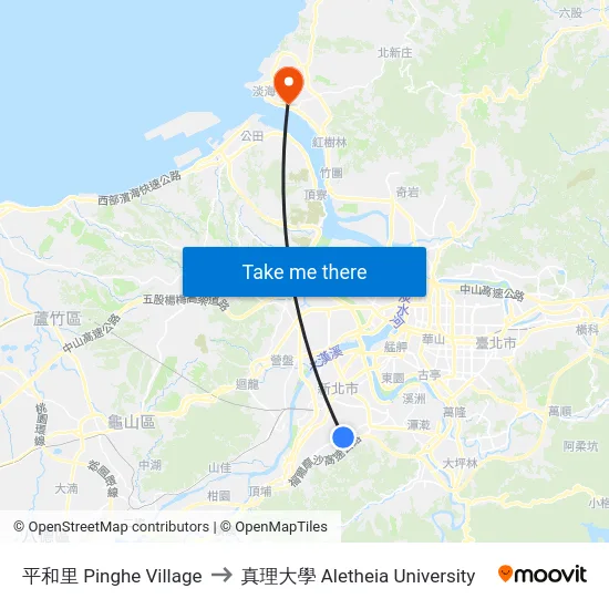 平和里 Pinghe Village to 真理大學 Aletheia University map