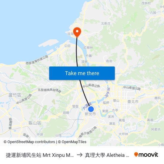 捷運新埔民生站 Mrt Xinpu Minsheng Sta. to 真理大學 Aletheia University map