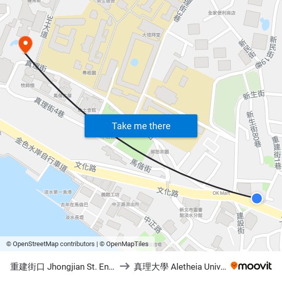 重建街口 Jhongjian St. Entrance to 真理大學 Aletheia University map