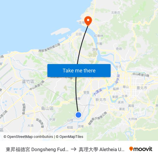 東昇福德宮 Dongsheng Fude Temple to 真理大學 Aletheia University map