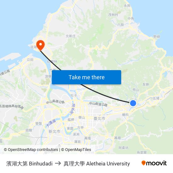 濱湖大第 Binhudadi to 真理大學 Aletheia University map