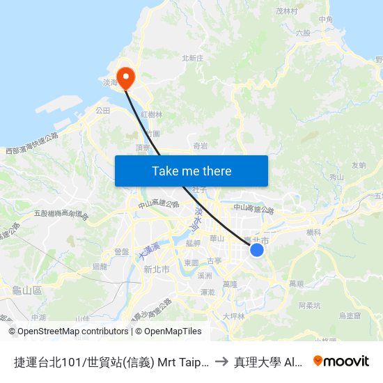 捷運台北101/世貿站(信義) Mrt Taipei 101 / World Trade Center Sta. (Xinyi) to 真理大學 Aletheia University map