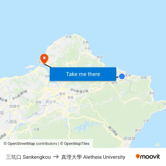 三坑口 Sankengkou to 真理大學 Aletheia University map