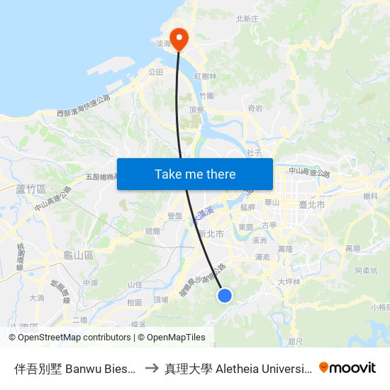 伴吾別墅 Banwu Bieshu to 真理大學 Aletheia University map