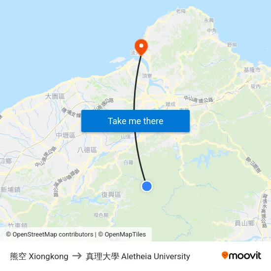 熊空 Xiongkong to 真理大學 Aletheia University map