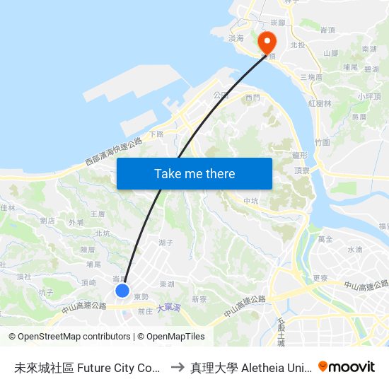未來城社區 Future City Community to 真理大學 Aletheia University map
