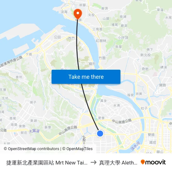 捷運新北產業園區站 Mrt New Taipei Industrial Park Station to 真理大學 Aletheia University map