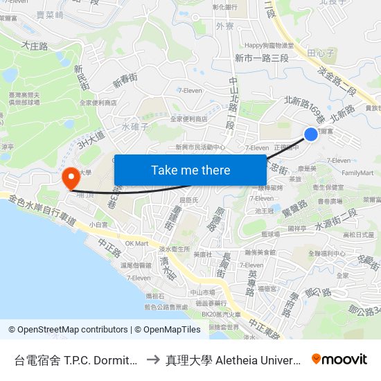 台電宿舍 T.P.C. Dormitory to 真理大學 Aletheia University map