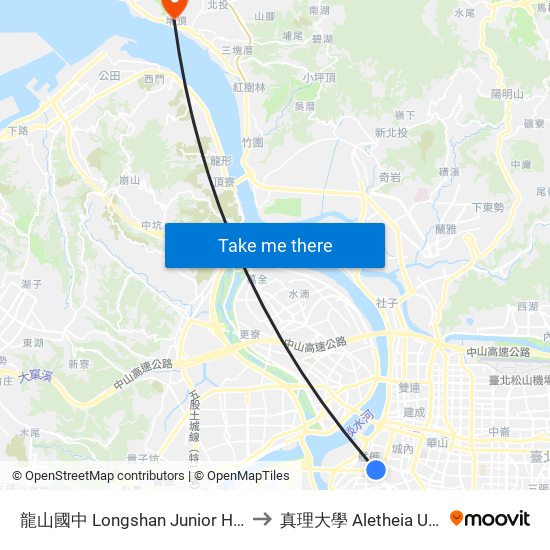 龍山國中 Longshan Junior High School to 真理大學 Aletheia University map