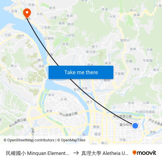 民權國小 Minquan Elementary School to 真理大學 Aletheia University map