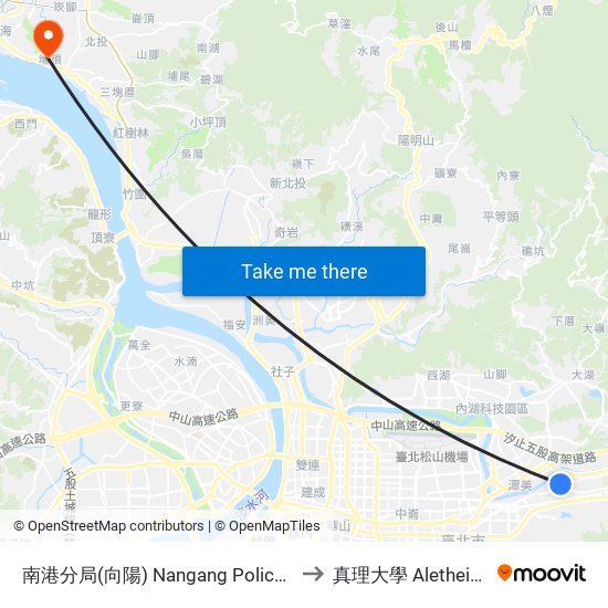 南港分局(向陽) Nangang Police Dist. (Xiangyang) to 真理大學 Aletheia University map