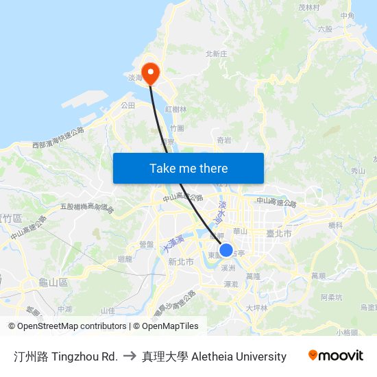 汀州路 Tingzhou Rd. to 真理大學 Aletheia University map