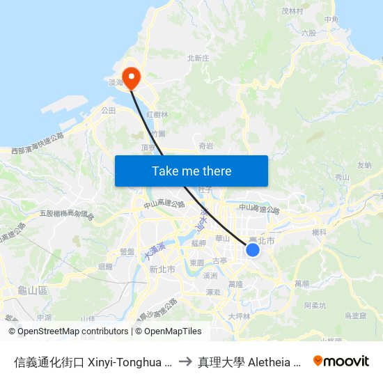 信義通化街口 Xinyi-Tonghua Intersection to 真理大學 Aletheia University map