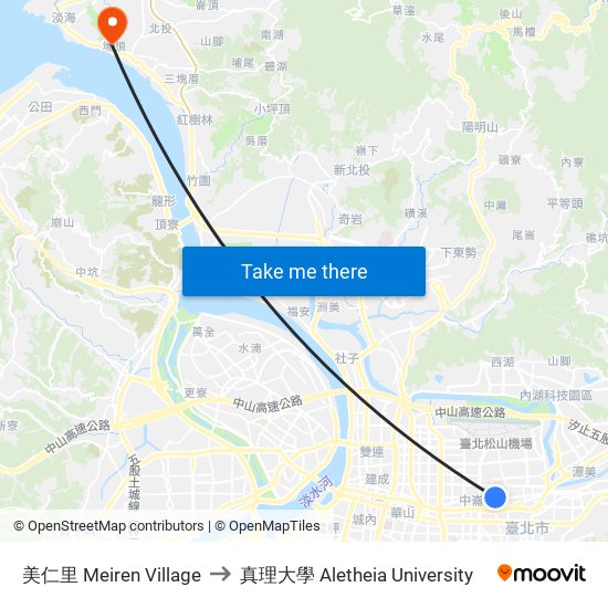 美仁里 Meiren Village to 真理大學 Aletheia University map