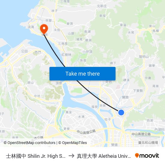 士林國中 Shilin Jr. High School to 真理大學 Aletheia University map