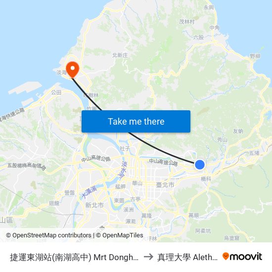 捷運東湖站(南湖高中) Mrt Donghu Sta. (Nanhu High School) to 真理大學 Aletheia University map