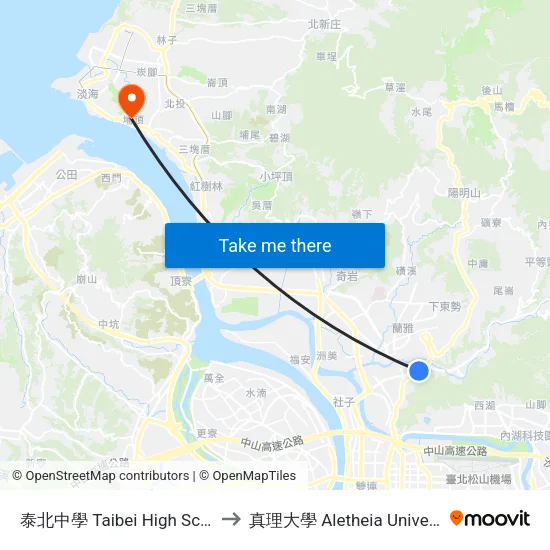 泰北中學 Taibei High School to 真理大學 Aletheia University map