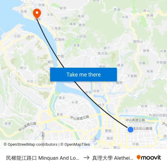 民權龍江路口 Minquan And Longjiang Intersection to 真理大學 Aletheia University map