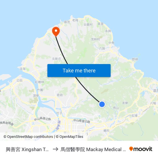 興善宮 Xingshan Temple to 馬偕醫學院 Mackay Medical College map
