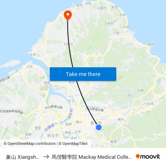 象山 Xiangshan to 馬偕醫學院 Mackay Medical College map