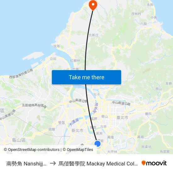 南勢角 Nanshijjiao to 馬偕醫學院 Mackay Medical College map