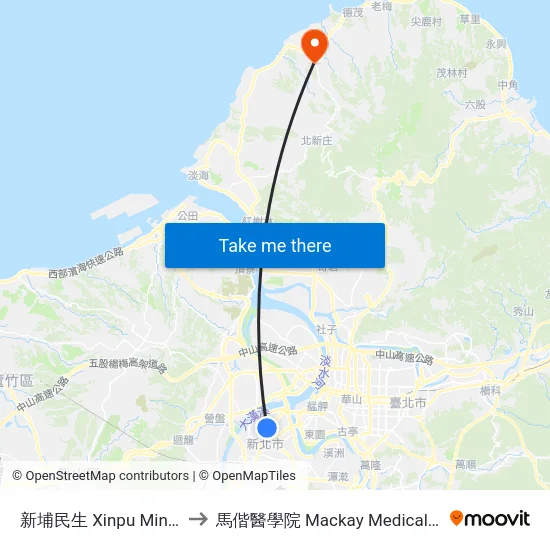 新埔民生 Xinpu Minsheng to 馬偕醫學院 Mackay Medical College map