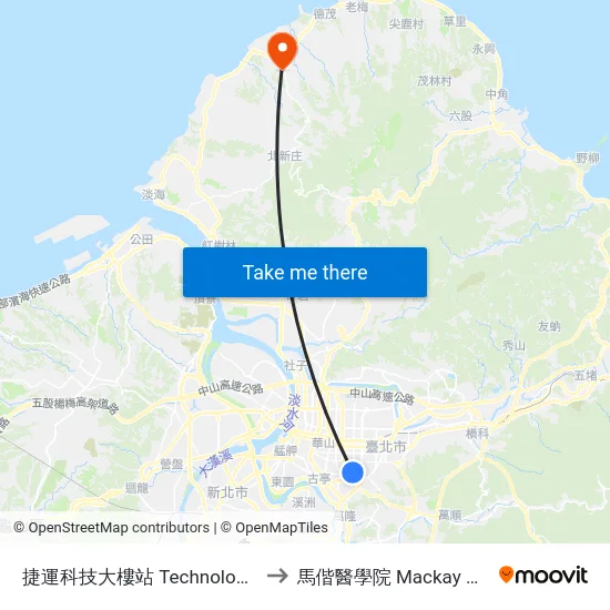 捷運科技大樓站 Technology Building Station to 馬偕醫學院 Mackay Medical College map
