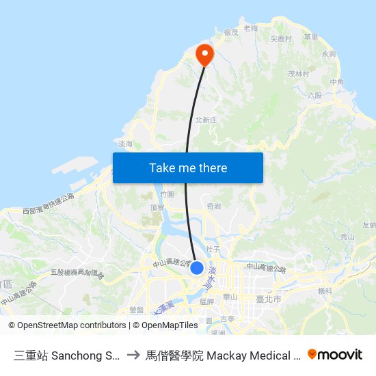 三重站 Sanchong Station to 馬偕醫學院 Mackay Medical College map