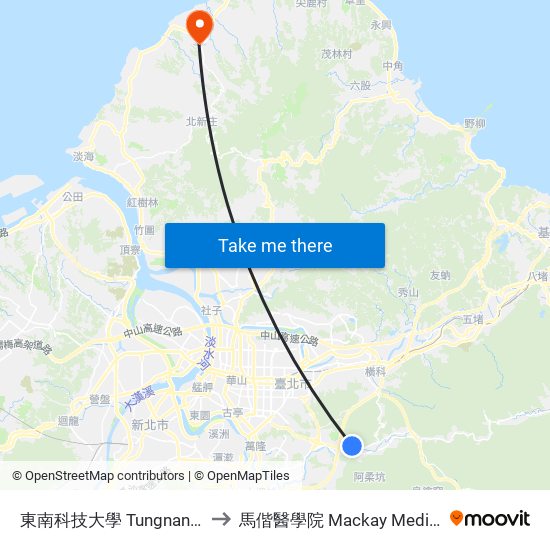 東南科技大學 Tungnan University to 馬偕醫學院 Mackay Medical College map